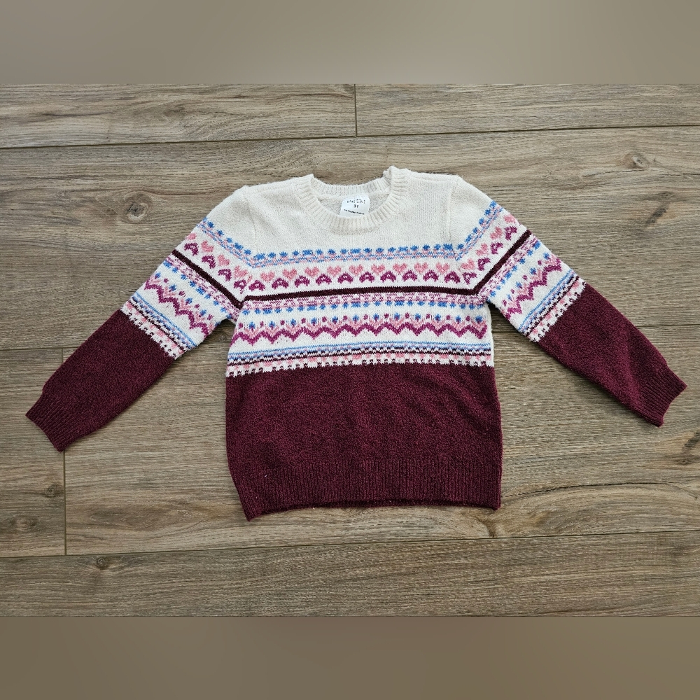 Kids Burgundy and Cream Patterned Sweater